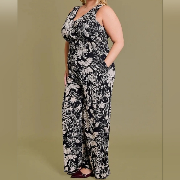 Floral V-Neck Smocked Waist Jumpsuit - Picture 2 of 9